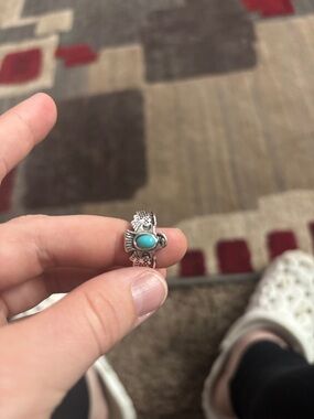 Turquoise Stone Silver Tone Southwestern Ring